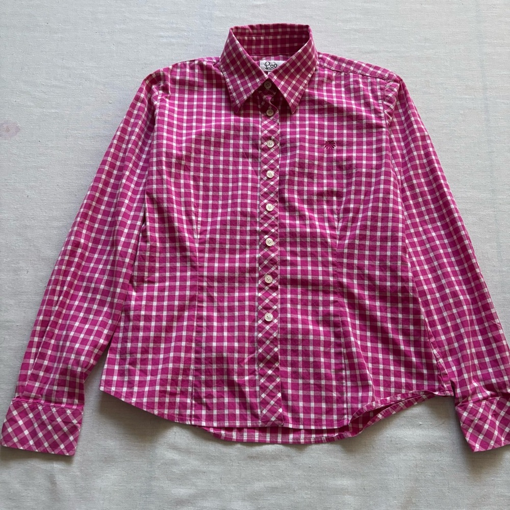 Lilly Pulitzer Plaid Button Down Shirt Magenta Pink 4 | Preppy